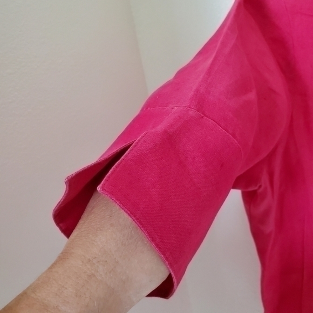 Lafayette 148 New York‎ Women's Pink Linen Short Sleeve Collar Button Up Shirt - Picture 5 of 11